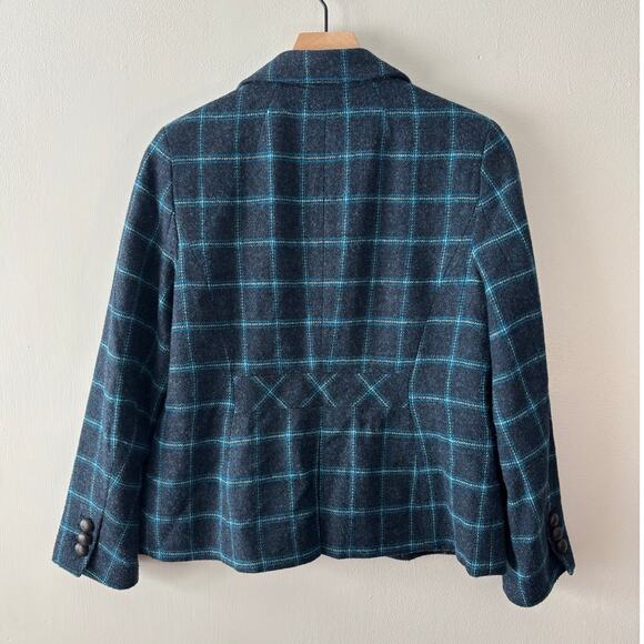 Talbots Navy Plaid Aberdeen Wool Blend Blazer Jacket Duck Lining Size 10 Petite - Picture 2 of 6